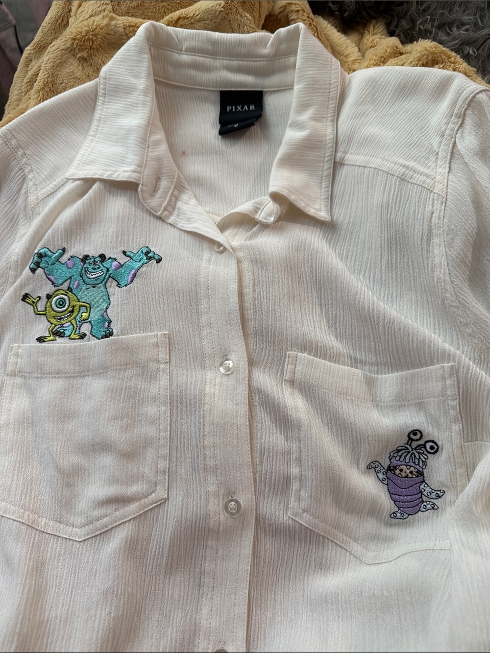 Pixar Embroidered Monsters Button-Up Shirt - Cream